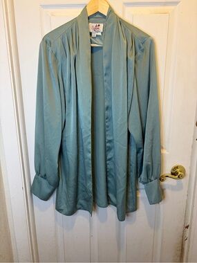 Vintage Caron Chicago Light Aqua Open Front flowy Blouse